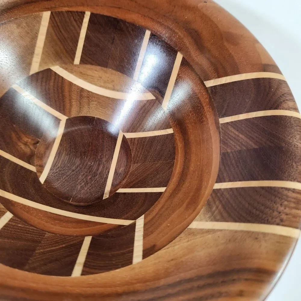 Hand Made Segmented Wood Bowl w Inlay Artist Signed Groom and Dated OOAK Turned